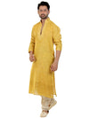 Yellow Cot Silk Casual Kurta with Self Embroidery Lines