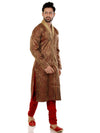 Maroon Self Print Cot Silk Broad Neckline Kurta Pyjama