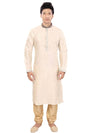 Cream Cotsilk Casual Kurta with Brocade Collar & Lining