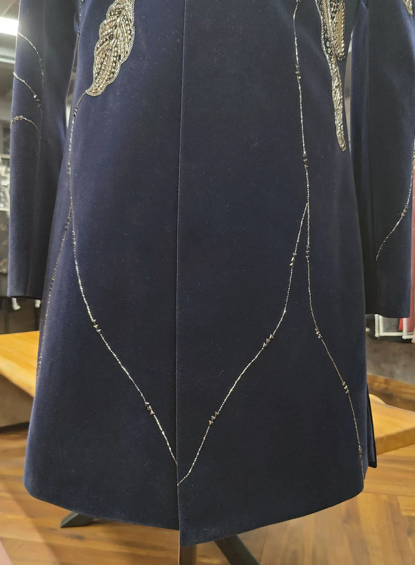 Designer Navy Velvet Wedding Indo-Western for Groom and Brother Celebration Wear in Texas