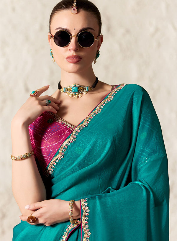 Premium Rama Blue Designer Saree for Reception in Vancouver