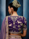 Purple Fancy Fabric Designer Saree displaying stunning back bird embroidery for luxury bridesmaid wear | BharatPlaza