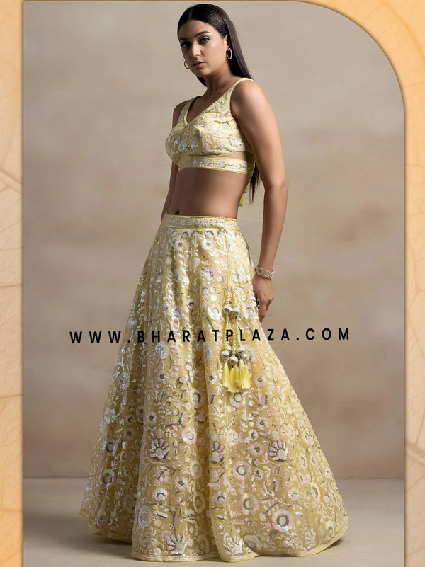 Gen Z yellow designer lehenga for young women, Mehendi and Sangeet Canada
